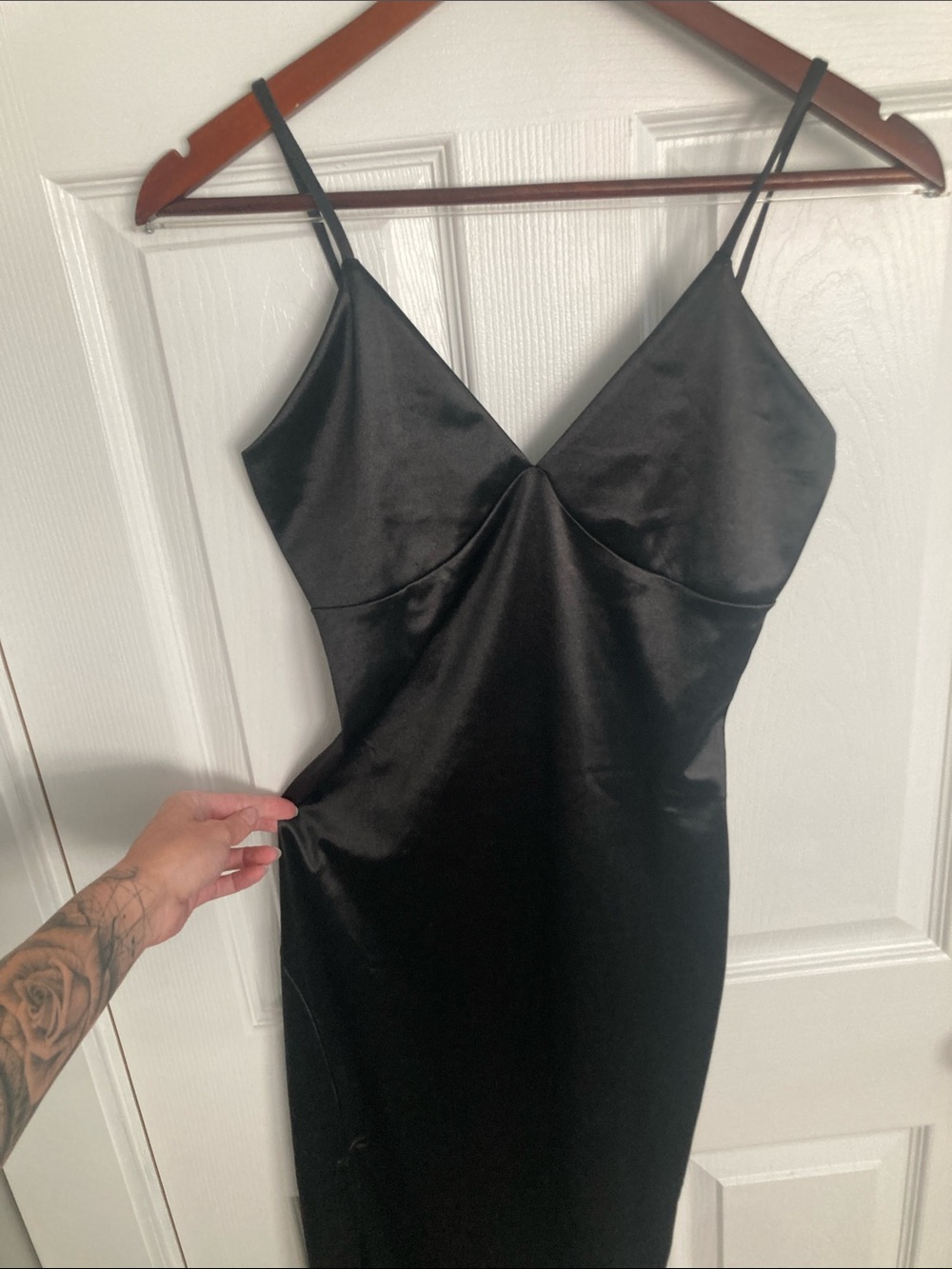 Women’s Black Satin Maxi Slip Dress - Classic Elegant Style